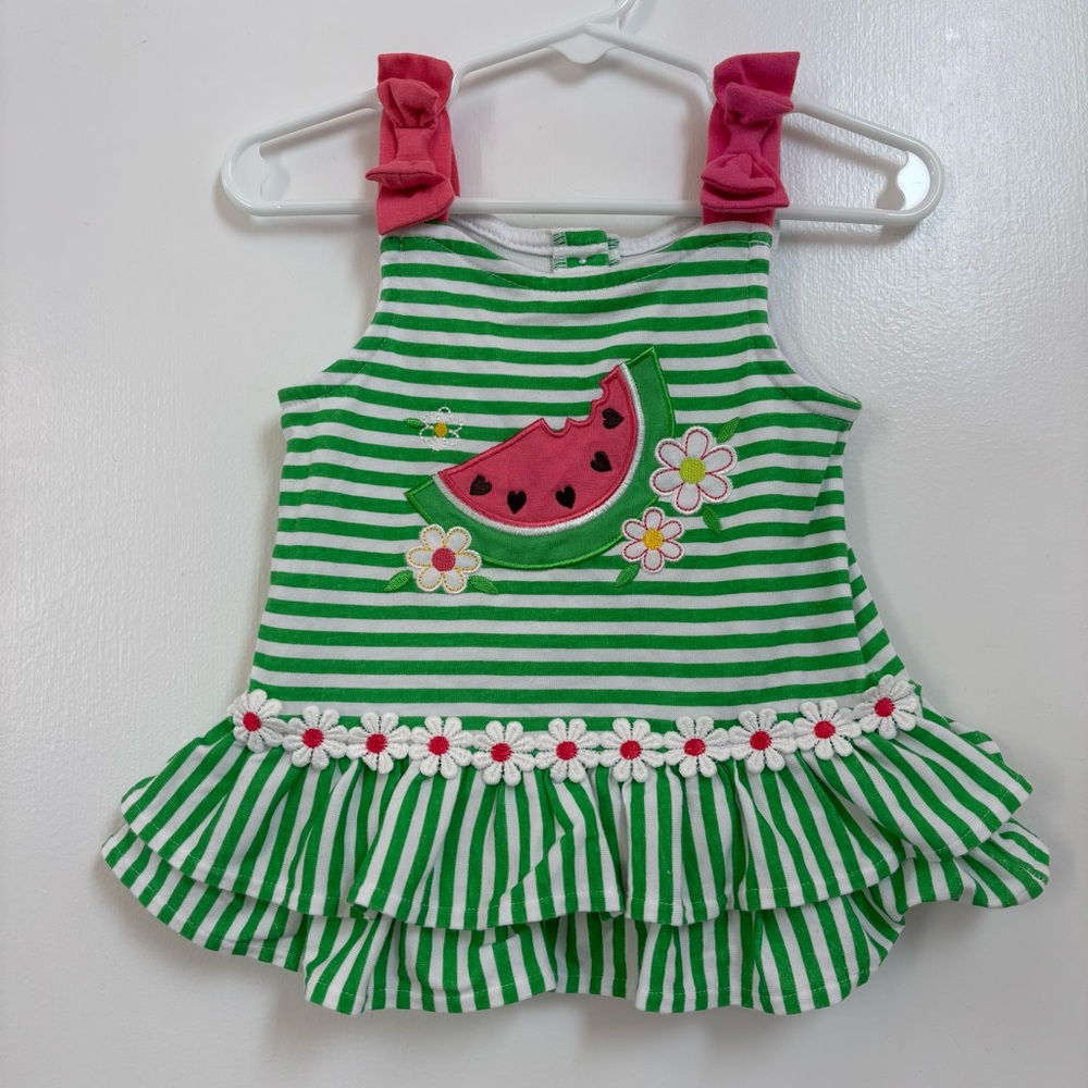 Kids Headquarters Green/White Stripe Watermelon Appliqué Tank Girl 18 Months